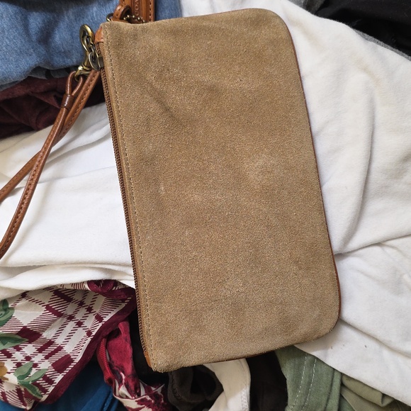 Coach Tan and Brown Suede Wristlet - Picture 2 of 4